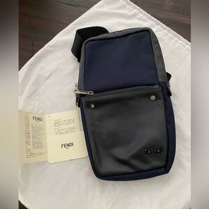 *FENDI Monster 7VZ033 Nylon Calf Leather Navy & Black Monster Eye Crossbody